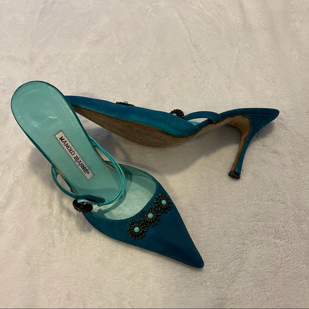 Vintage 90s y2k Manolo Blahnik blue mule sandals